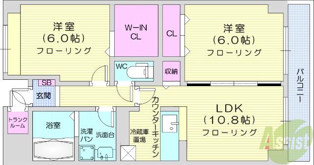 レジデンスアクア(2LDK/4階)の間取り写真