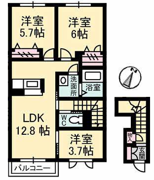 サンフラワー G棟(3LDK/2階)の間取り写真