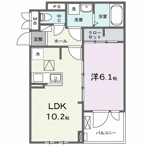 VILLA PURUMIE(1LDK/1階)の間取り写真