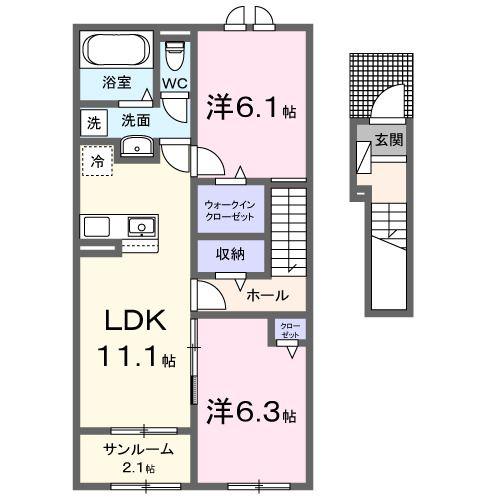 ハーモニー I(2LDK/2階)の間取り写真
