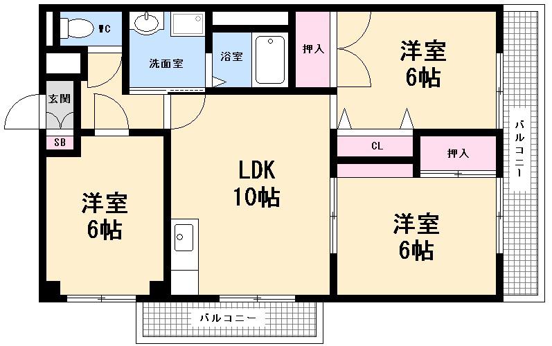 ドミール庚午北(3LDK/5階)の間取り写真