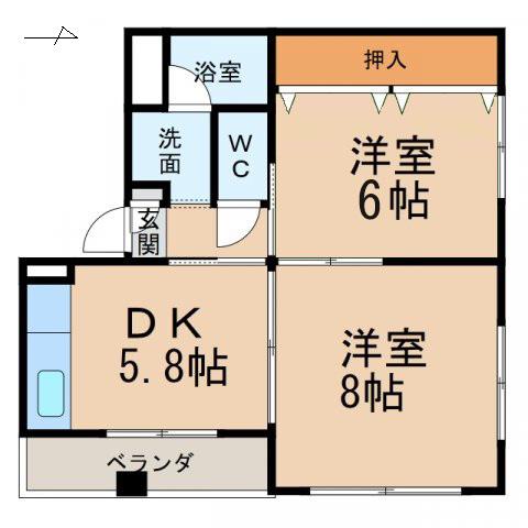 パラッツォ・ヴェルデ(2DK/3階)の間取り写真