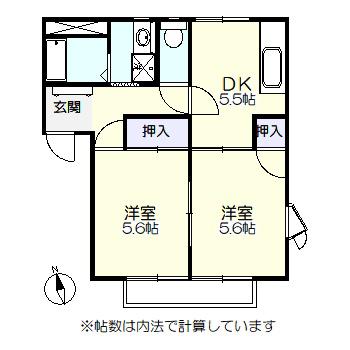 グリーンパーク自由ヶ丘H棟(2DK/2階)の間取り写真