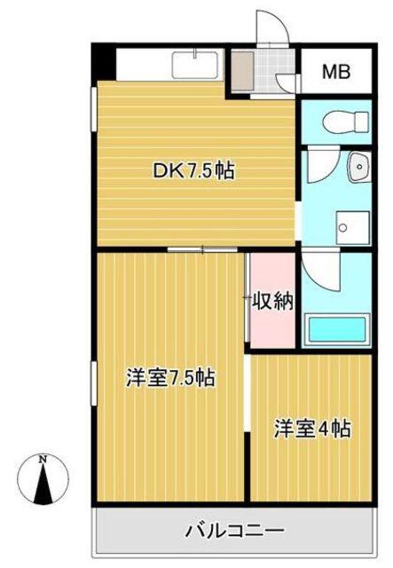 セルリアンハイツ(2DK/7階)の間取り写真