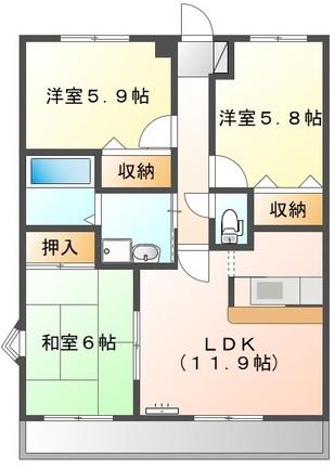 ヒルズ牧の池(3LDK/2階)の間取り写真