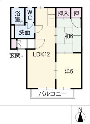 フラッツK.A棟(2LDK/1階)の間取り写真