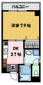 アールグレイマンション大橋(1DK/3階)の間取り写真