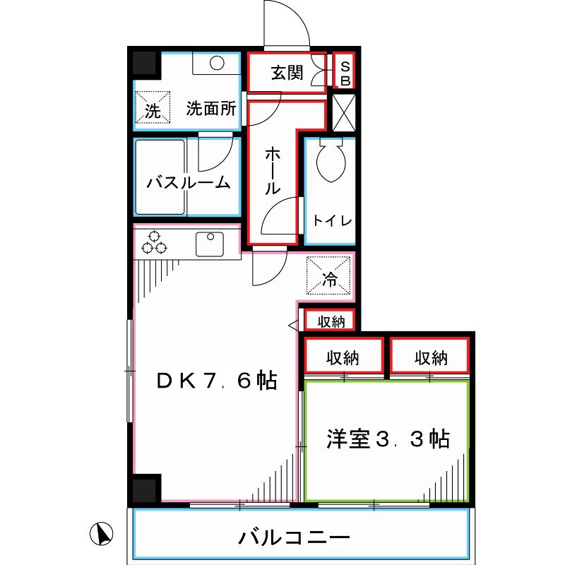 HANビル(1DK/2階)の間取り写真