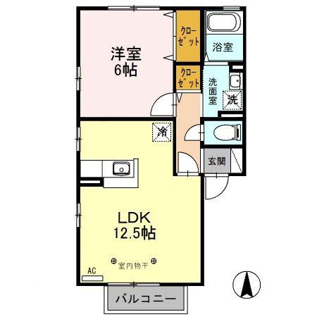 メイプルB(1LDK/2階)の間取り写真