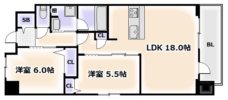 FORTUNA YUHIGAOKA(2LDK/8階)の間取り写真