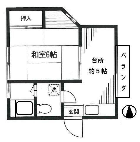 ハウスヤマモト(1K/2階)の間取り写真