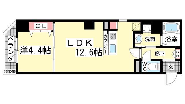イーセ・ビアン灘(1LDK/4階)の間取り写真