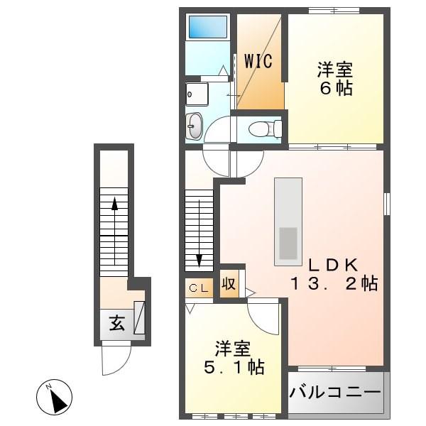 フォーエバー SUN(2LDK/2階)の間取り写真