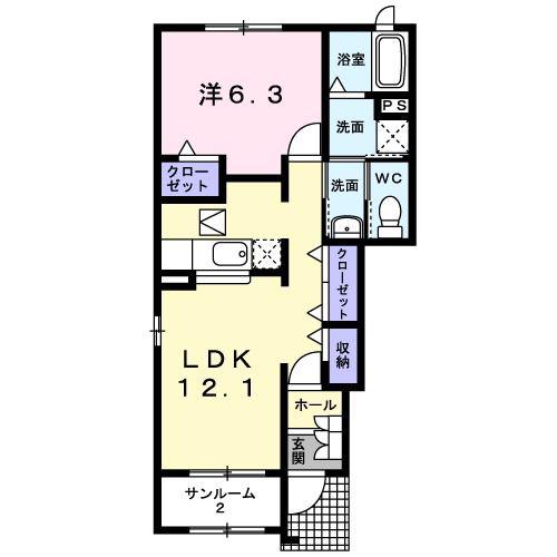 ソフテイルA(1LDK/1階)の間取り写真
