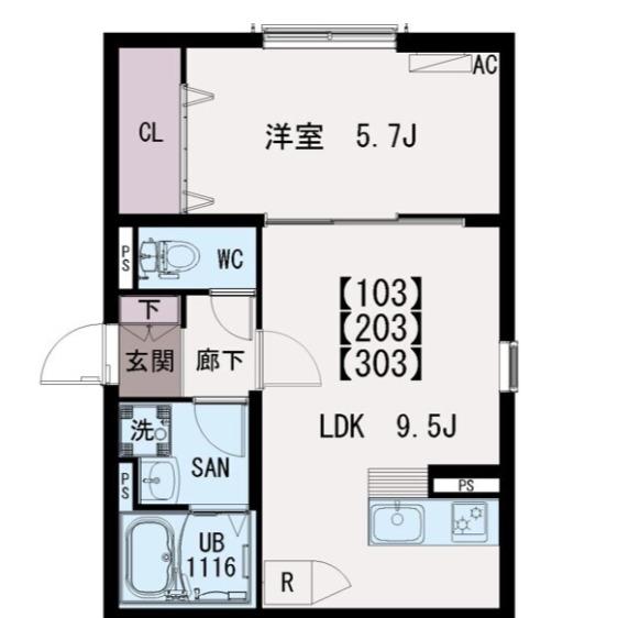 IRIS COURT TX六町(1LDK/2階)の間取り写真
