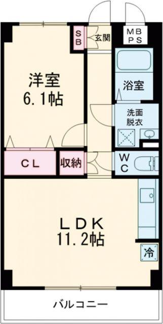 アルカディアKJ(1LDK/4階)の間取り写真