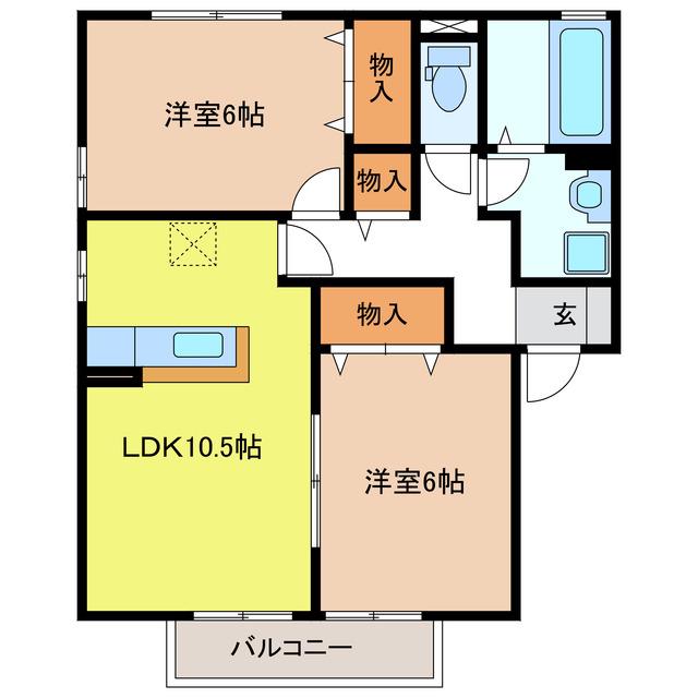 ピアチェーレ武(2LDK/2階)の間取り写真