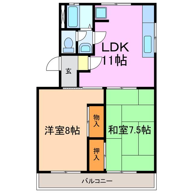 箕ノ手ハイツA棟(2LDK/1階)の間取り写真