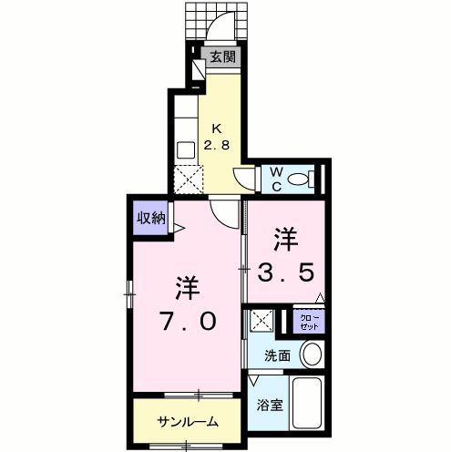 プラシードN A(2K/1階)の間取り写真