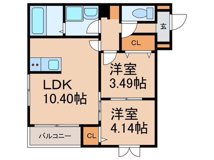 レガリア西町(2LDK/2階)の間取り写真