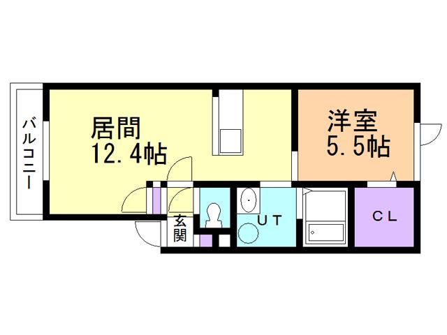 ラフィーネ東町5(1LDK/2階)の間取り写真