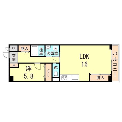 ファミール甲南(1LDK/2階)の間取り写真