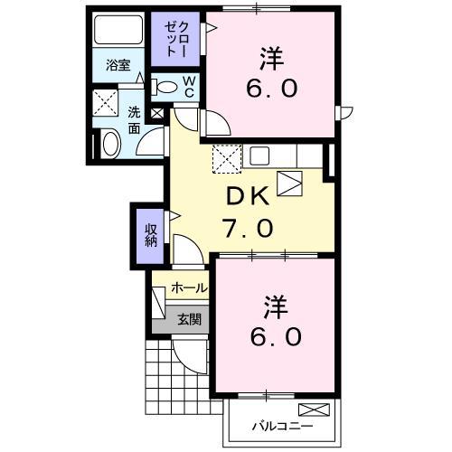 SERENO CASA(2DK/1階)の間取り写真