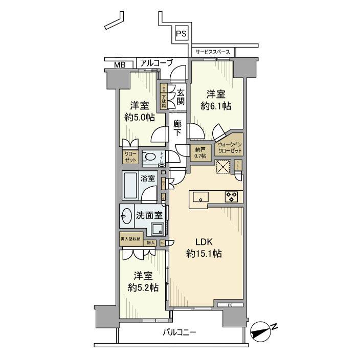 プラウド港北センター北(3LDK/5階)の間取り写真
