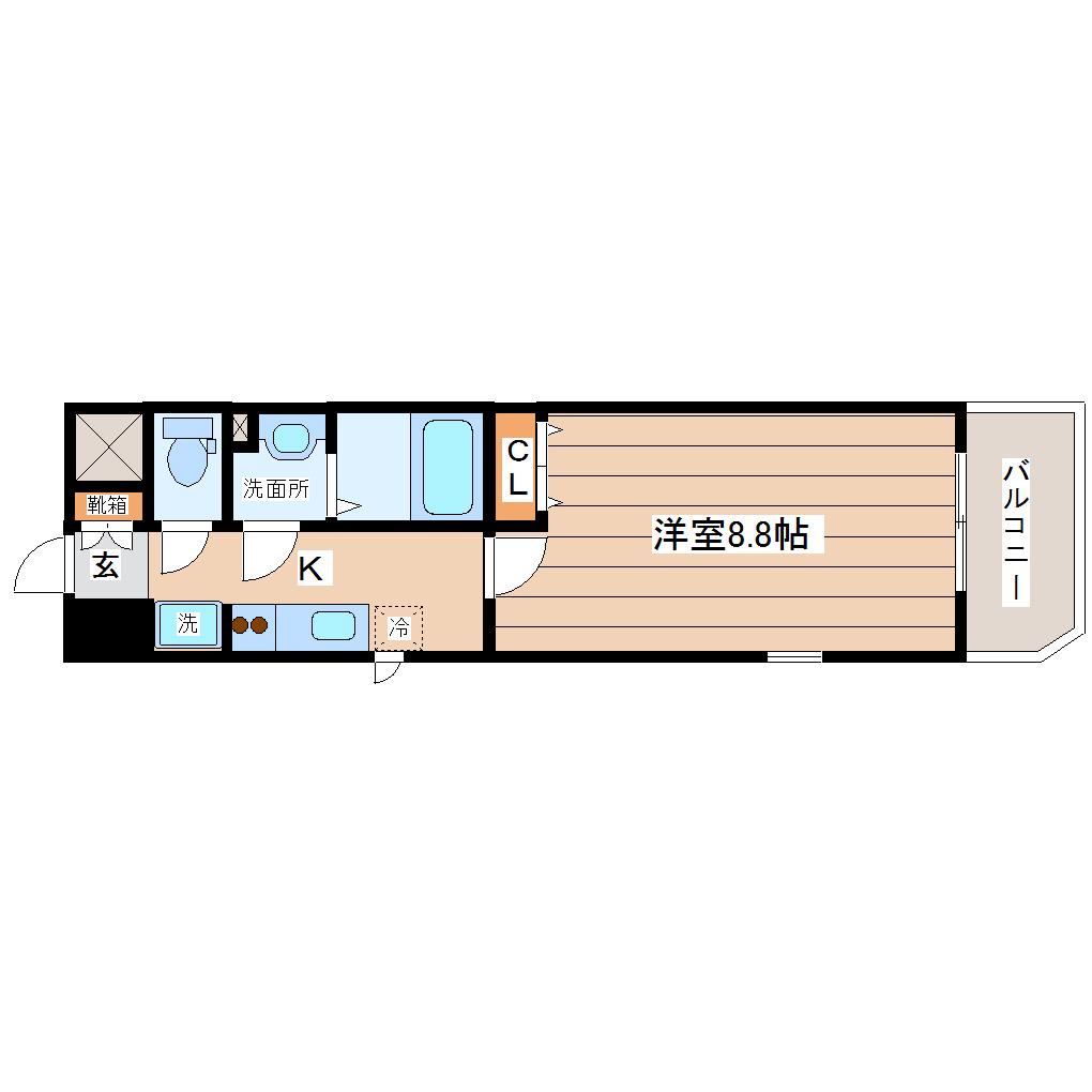 アーバンフラッツ長町(1K/9階)の間取り写真