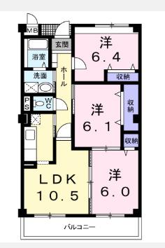 グランヒルII(3LDK/1階)の間取り写真