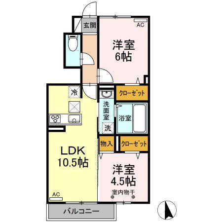 メゾンMKY A(2LDK/1階)の間取り写真
