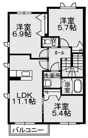 ルミエール竹原A・B棟(3LDK/2階)の間取り写真