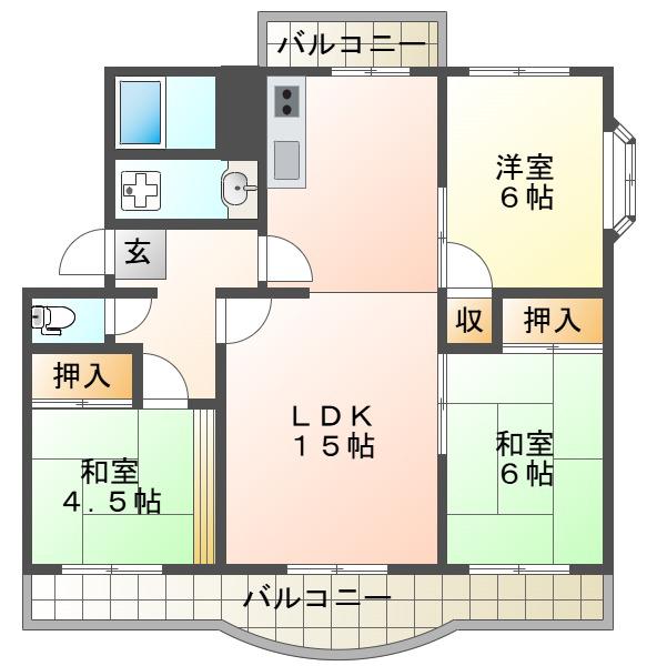 横尾5団地53号棟(3LDK/4階)の間取り写真
