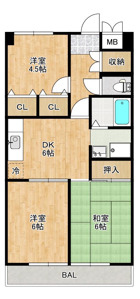 フラワーハイツ(3DK/2階)の間取り写真