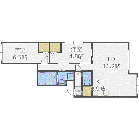 ヌーヴェルコート南9条(2LDK/1階)の間取り写真