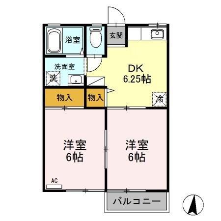 ソフィア緑ケ丘(2DK/2階)の間取り写真