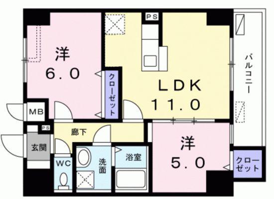 レジデンス桜樺(2LDK/3階)の間取り写真