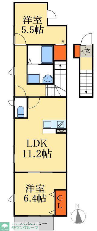 建部コーポ(2LDK/2階)の間取り写真