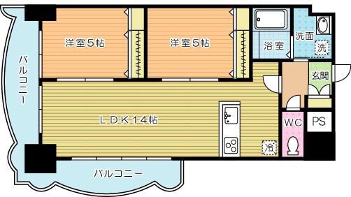 ロイヤルノースナイン(2LDK/15階)の間取り写真