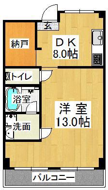 メガロン向陽(1DK/2階)の間取り写真