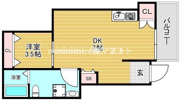 セントラルTAMADE(1DK/1階)の間取り写真