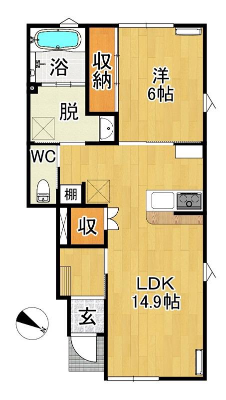 サンシエル岡造道(1LDK/1階)の間取り写真