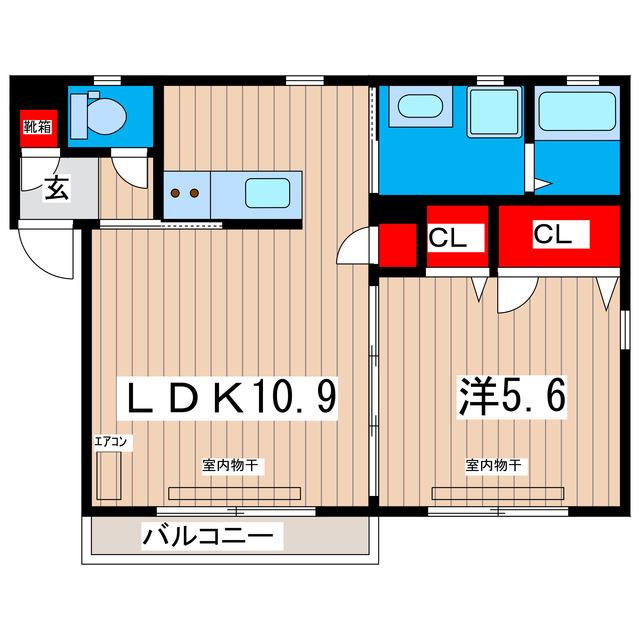 レ・ドゥーシャB(1LDK/2階)の間取り写真