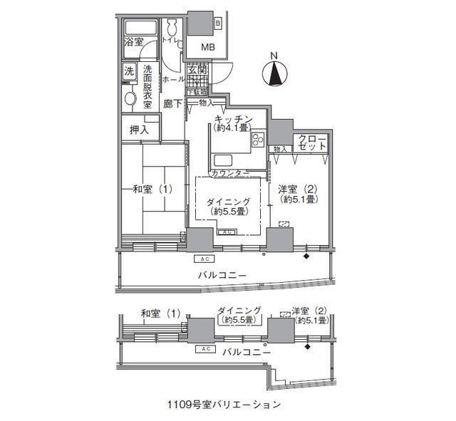 アクティ汐留(2DK/11階)の間取り写真