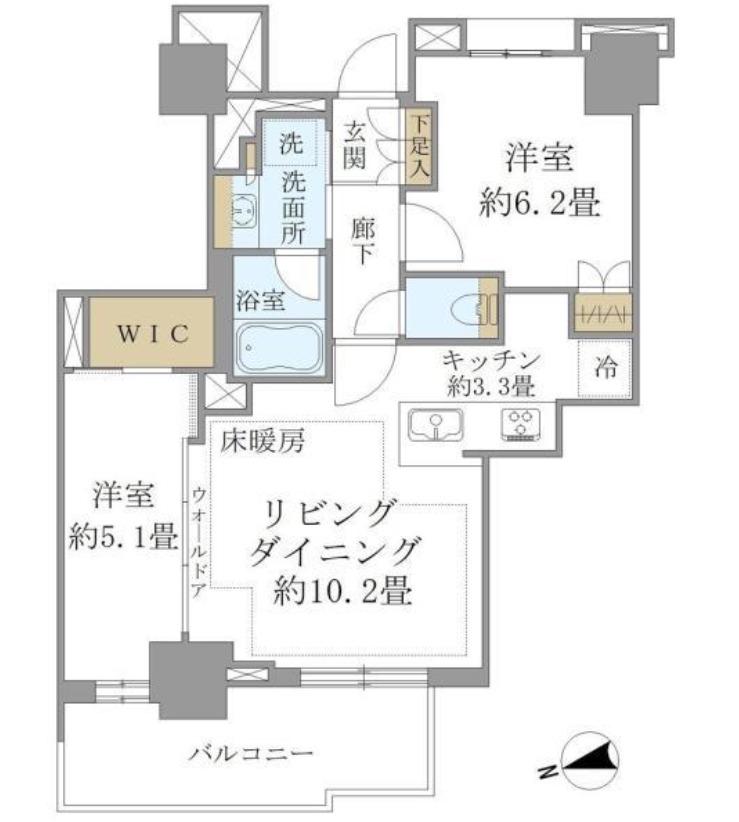 ブリリアタワー聖蹟桜ヶ丘ブルーミングレジデンス(2LDK/7階)の間取り写真