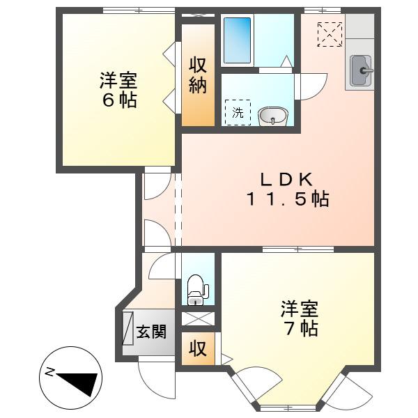 スクエア・アヴニ-ル(2LDK/1階)の間取り写真
