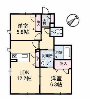 LA VIE CLAIR B棟(2LDK/1階)の間取り写真