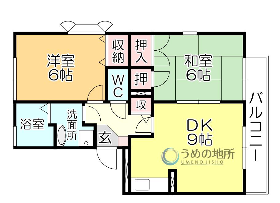 ニューライフつぶくA(2DK/3階)の間取り写真