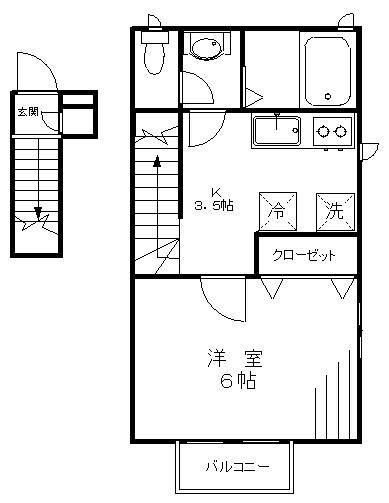 メゾンK(1K/2階)の間取り写真