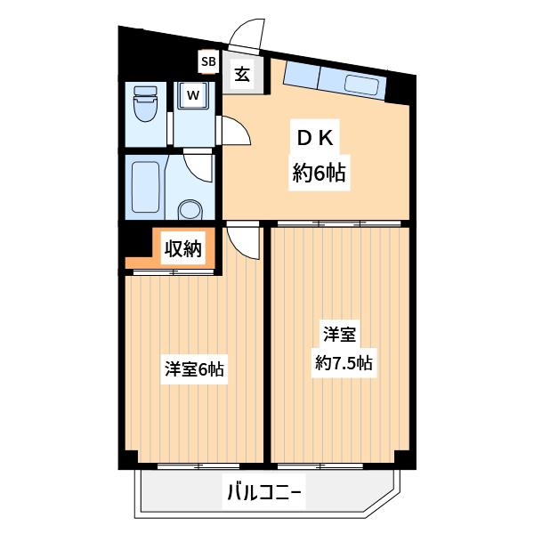 クレセントマンション富士見台(2DK/1階)の間取り写真